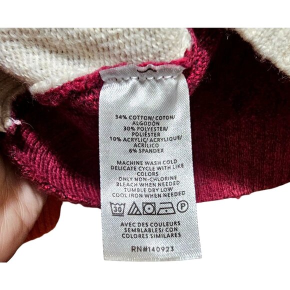 Loft Womens Colorblock Cardigan Sweater L Button Front Cotton Blend Burgundy/Ora - Picture 4 of 8